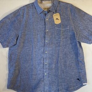 Tommy Bahama Blue Short-Sleeve Linen Blend Button-Down Shirt XL (NWT)